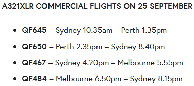 Qantas' Airbus A321XLR Launch Schedule - Courtesy Qantas