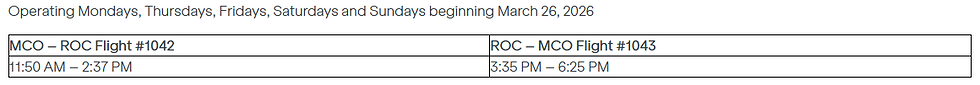 JetBlue's Schedule Between Orlando and Rochester - Courtesy JetBlue/Business Wire