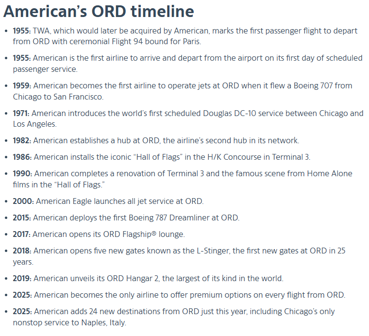 American's 70 Year Timeline at Chicago O'Hare International Airport - Courtesy American Airlines