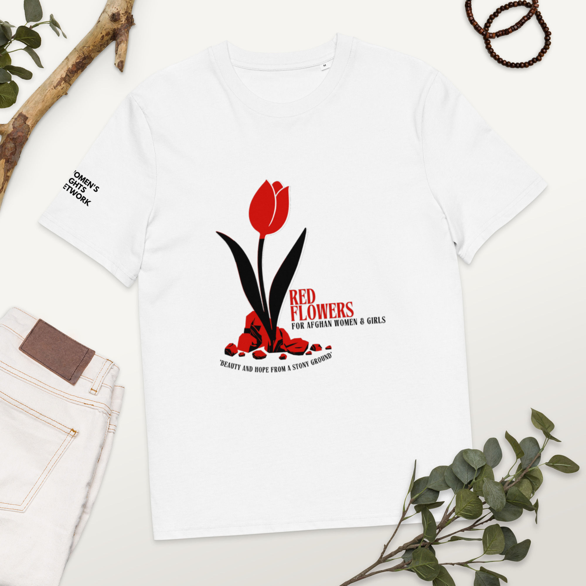 Afghan Red Flowers Unisex organic cotton t-shirt