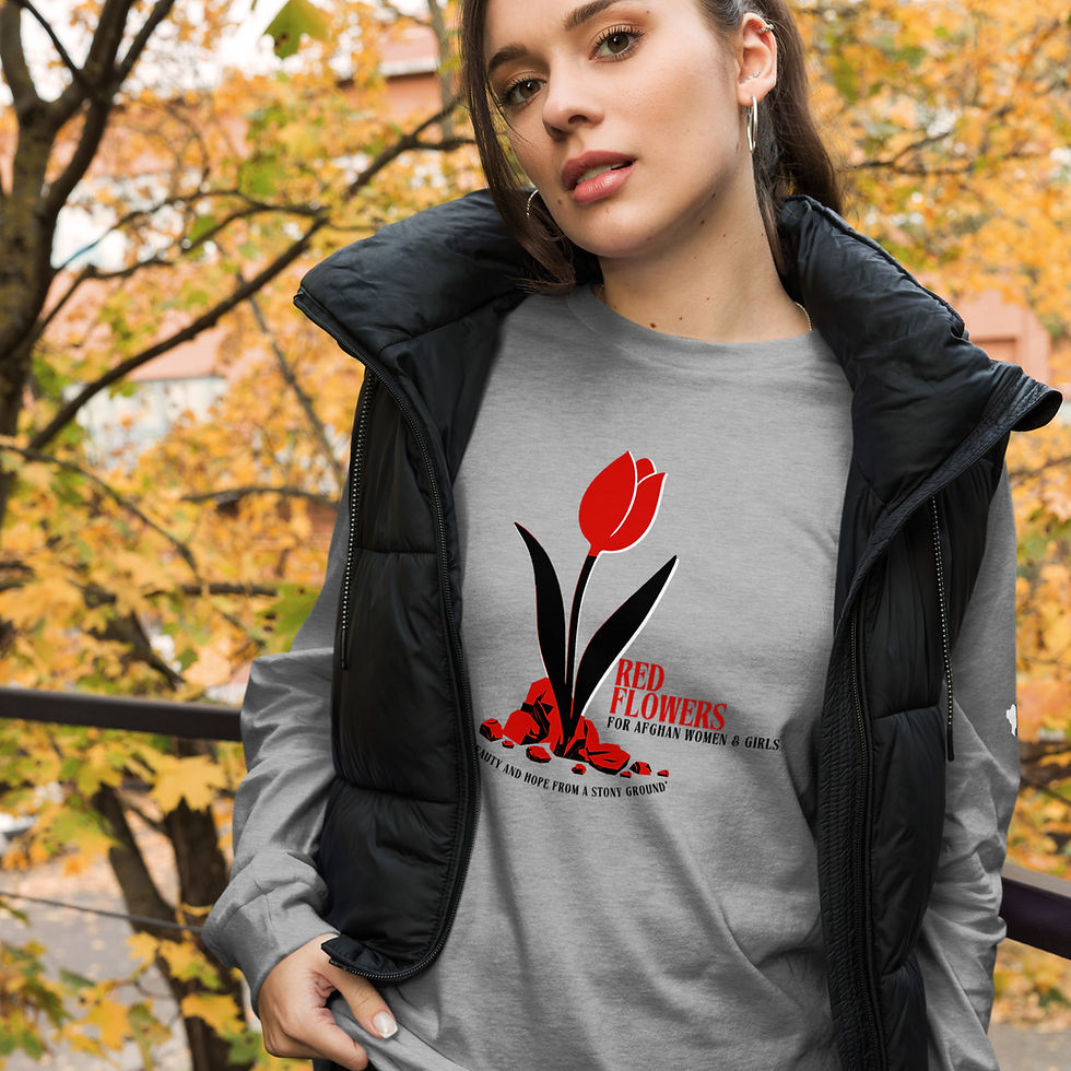 Thumbnail: Afghan Red Flowers Unisex Long Sleeve Tee