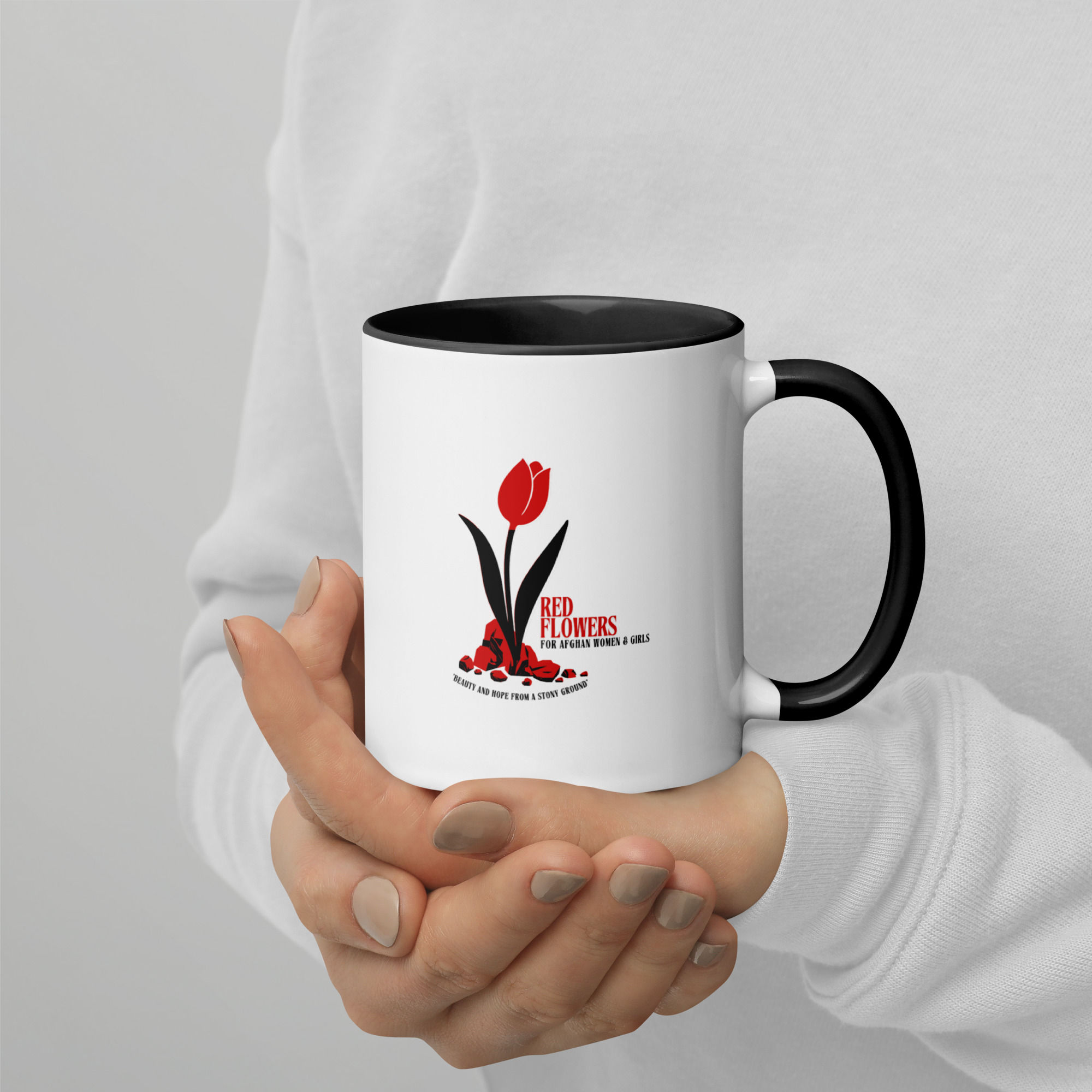 Afghan Red Flowers Mug with Colour Inside