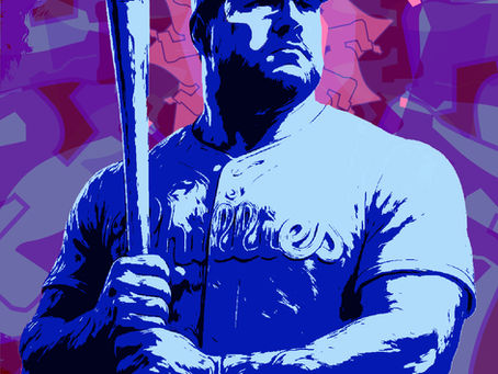 Stylized illustration of Kyle Schwarber in a Philadelphia Phillies uniform holding a bat, symbolizing his unexpected rise into the 2025 MVP race.