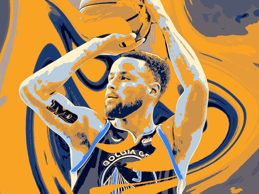 Stylized image of NBA star Stephen Curry mid-shot, set against a swirling gold-and-blue background symbolizing chaos and fragmentation—mirroring the disjointed state of modern sports streaming services.