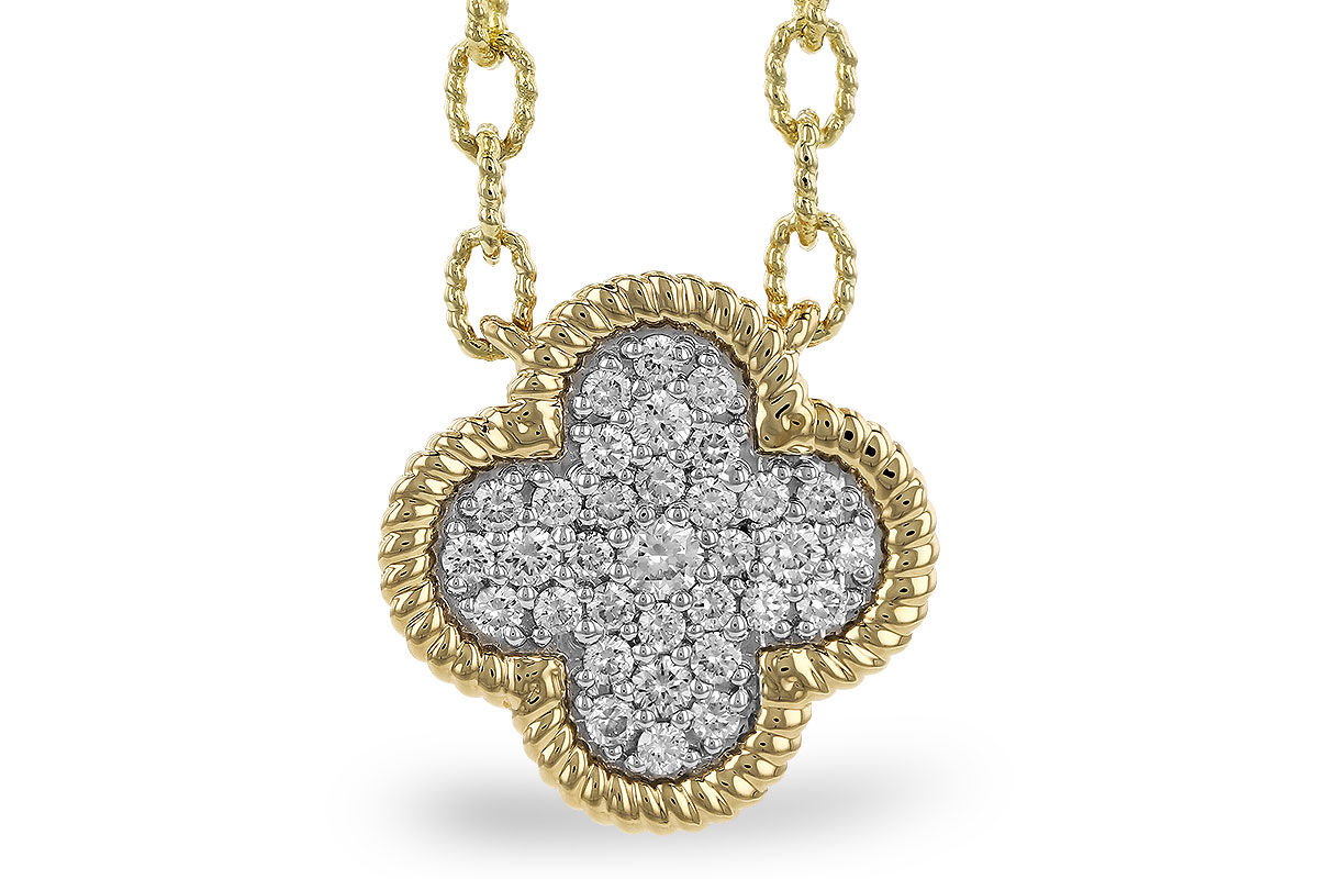 Yellow Gold Clover Necklace with Pave Diamonds