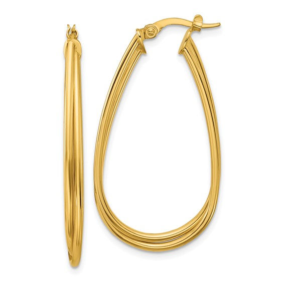 Yellow Gold Crossover Oval Hoop Earrings
