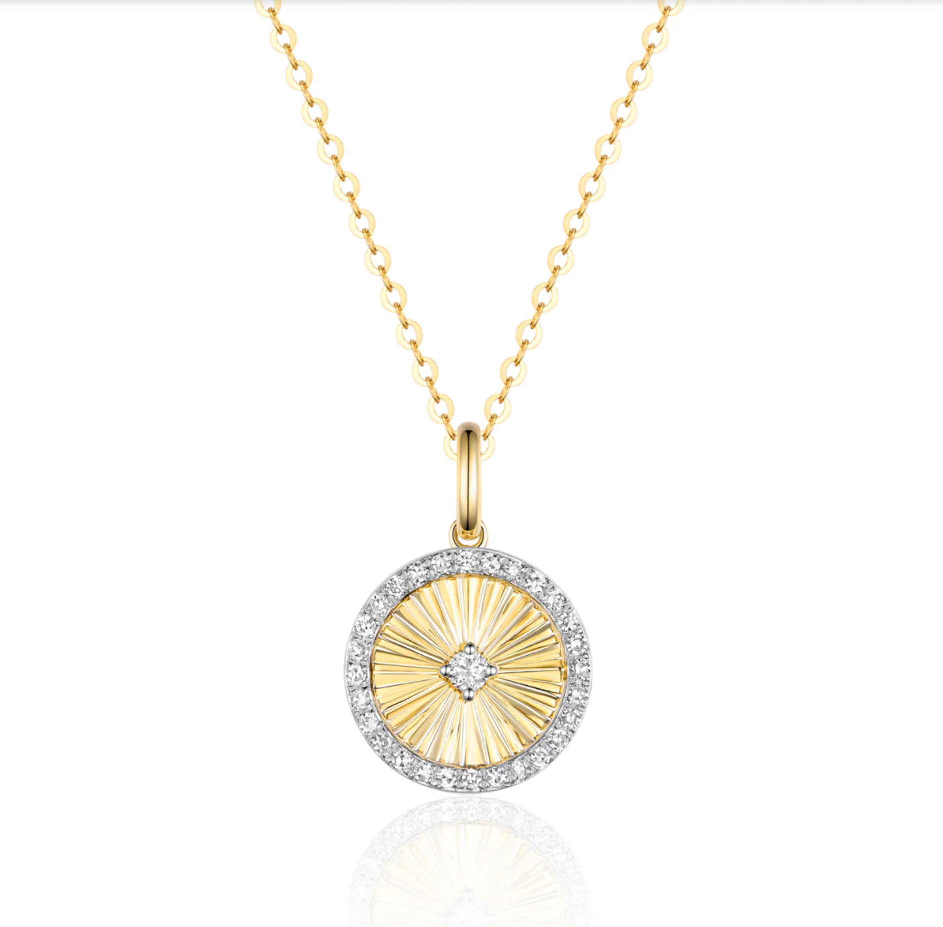 Yellow Gold Fluted Diamond Disc Necklace
