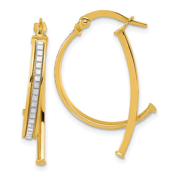 Yellow Gold Glitter Accented Unique Hoop Earrings