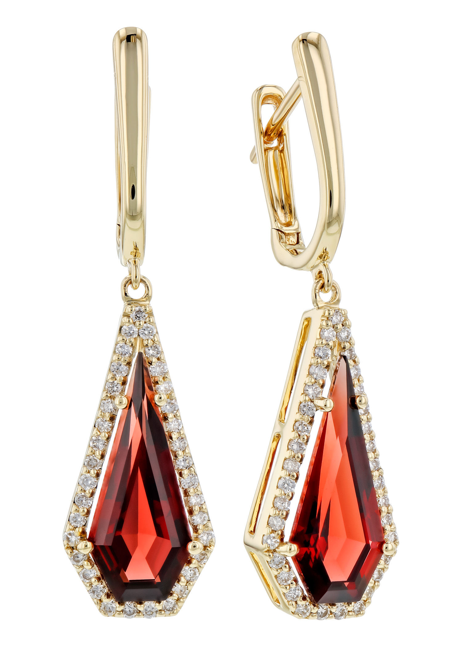 Garnet & Diamond Yellow Gold Drop Earrings