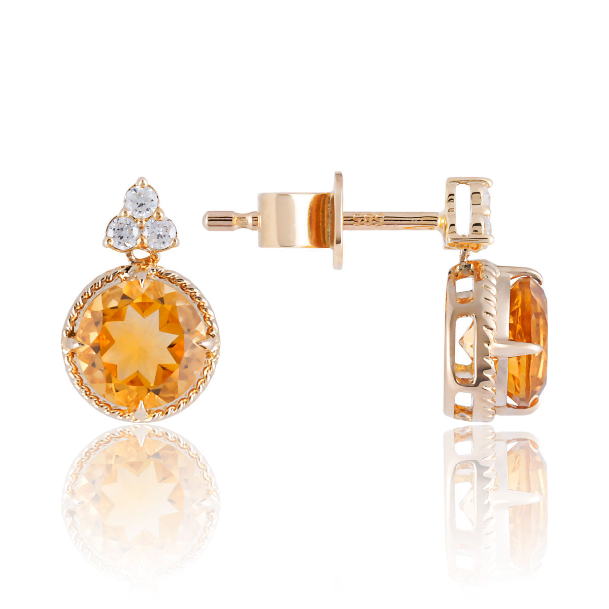 Yellow Gold Citrine & Diamond Stud Earrings