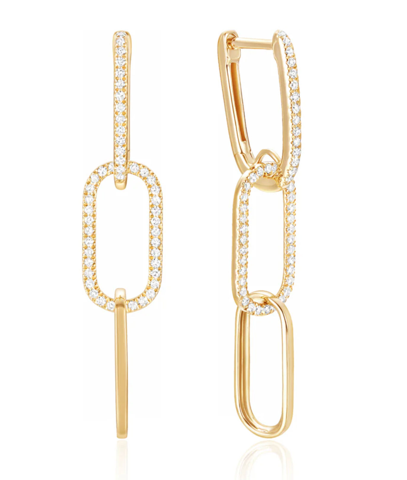 Yellow Gold Diamond Oval Link Drop Earrings