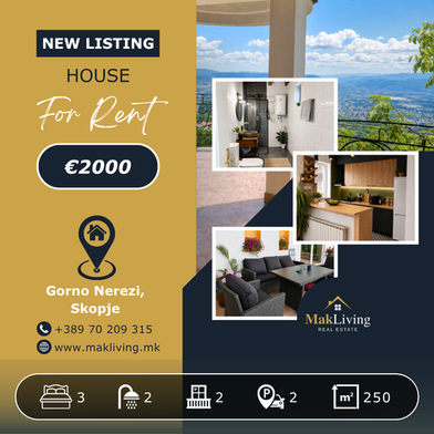 Mountain-Style House for Rent 250m² in Gorno Nerezi Skopje
