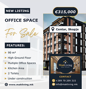 Office Space 90m2 for sale in Centar Skopje
