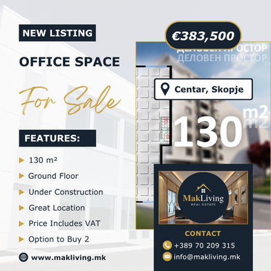 130m² Office Space for Sale in Centar Skopje | Option to Combine