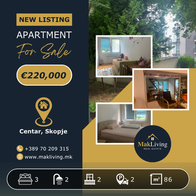 3 Bedroom Apartment 86 m² for Sale in Michurin, Skopje