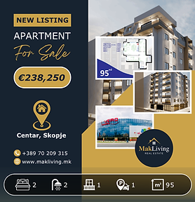 New 2 Bedroom Apartment 95m² for Sale in Centar Skopje