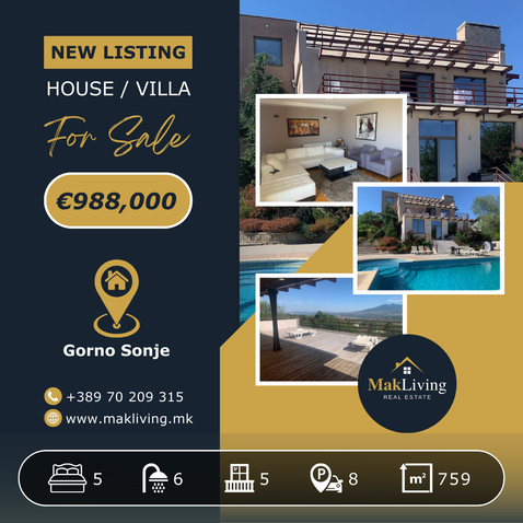 Луксузна Вила на 4 Нивоа на Продажба во Горно Соње 