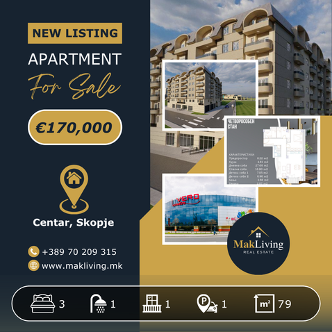 Стан со 3 спални во Центар Скопје Готов за вселување