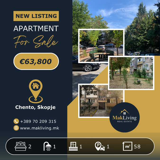 2 Bedroom Apartment for Sale in Chento, Skopje