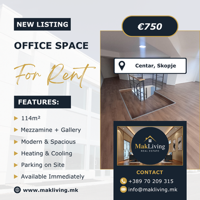 Office Space for Rent 114m² in Prime Location in Centar Skopje