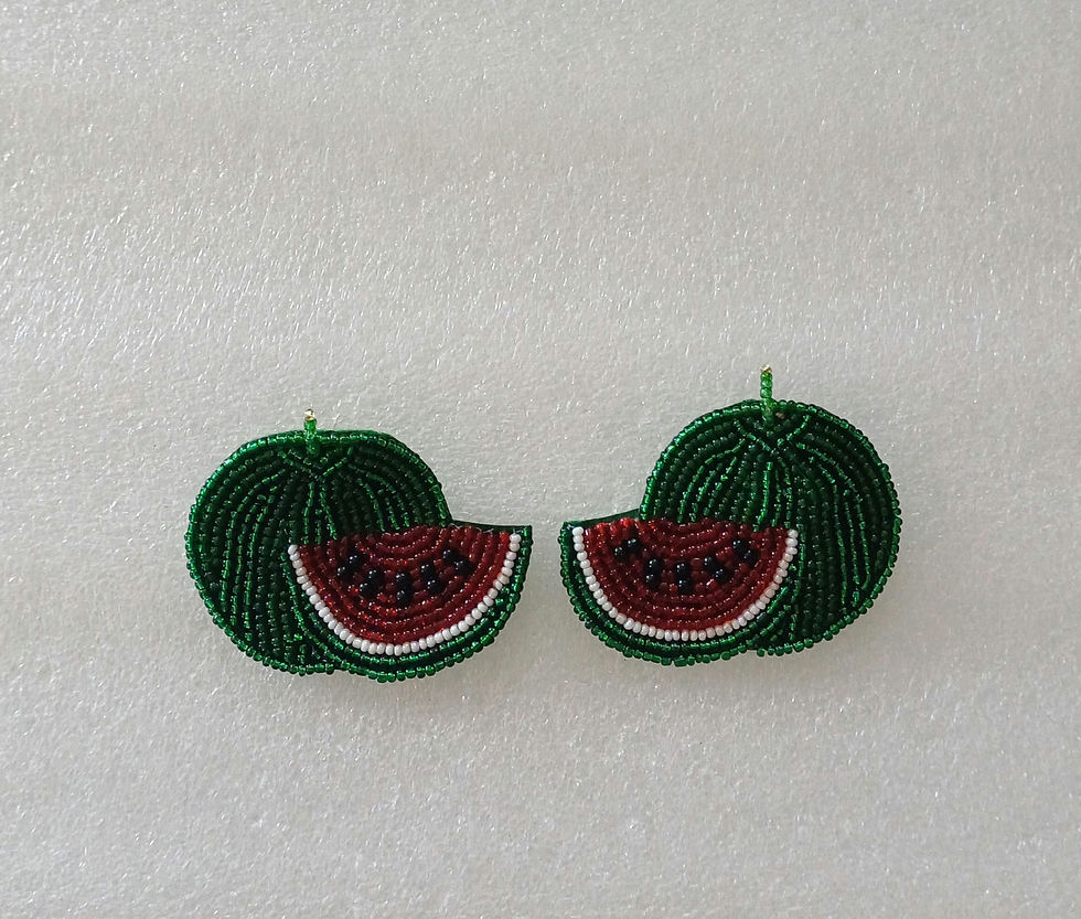 Thumbnail: Hand Made Beaded Watermelon Style Earrings 