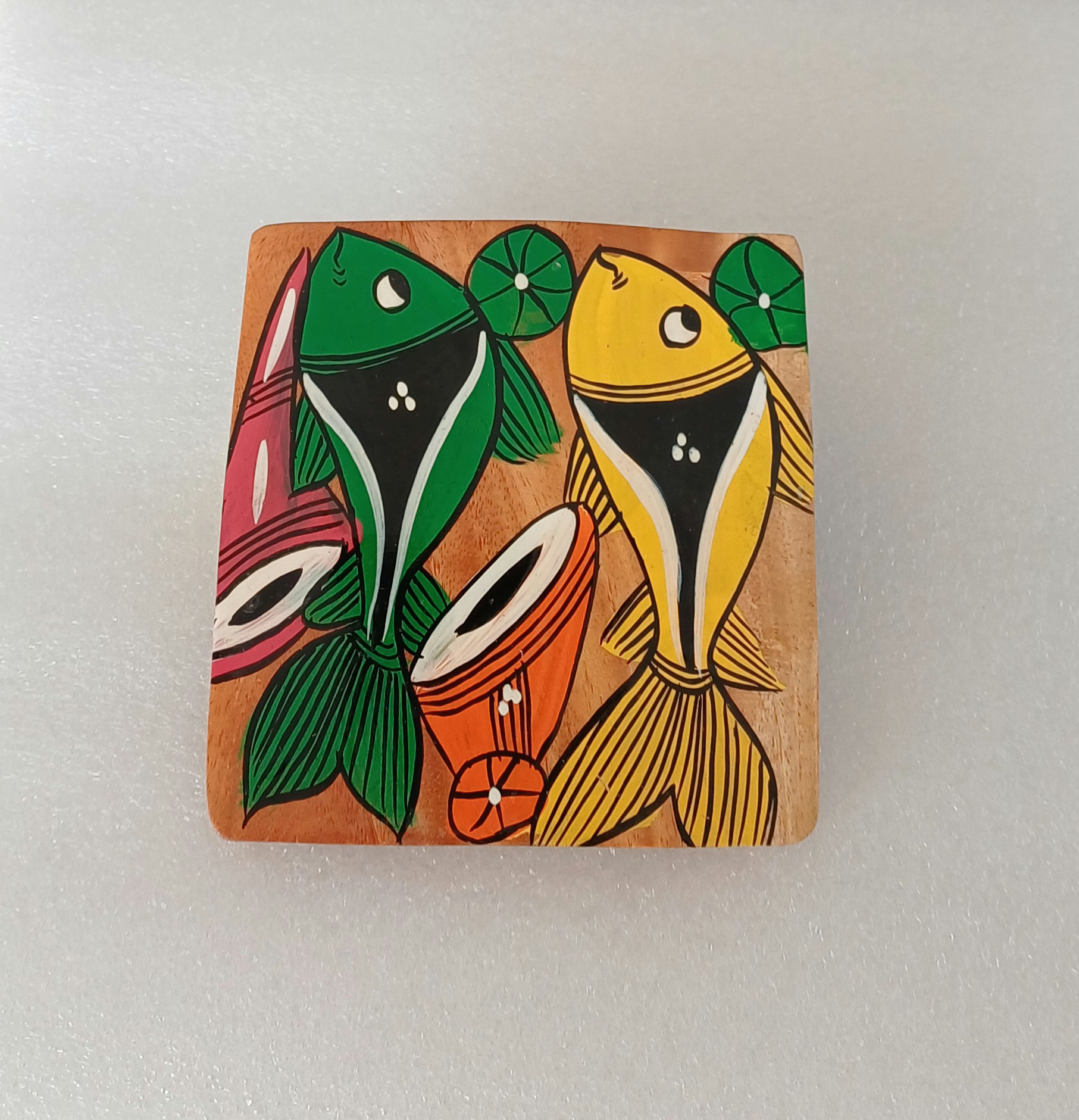 Hand Painted Hand Made Tribal Fish Coaster Set of 2