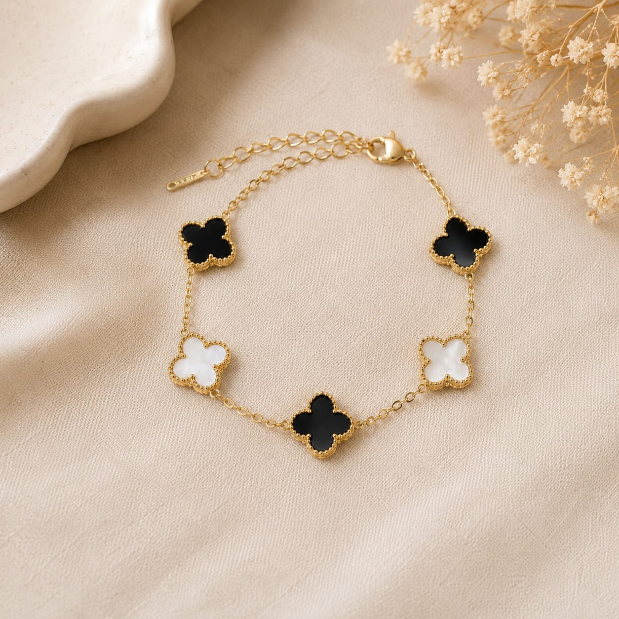 Monochrome Clover Charm Bracelet