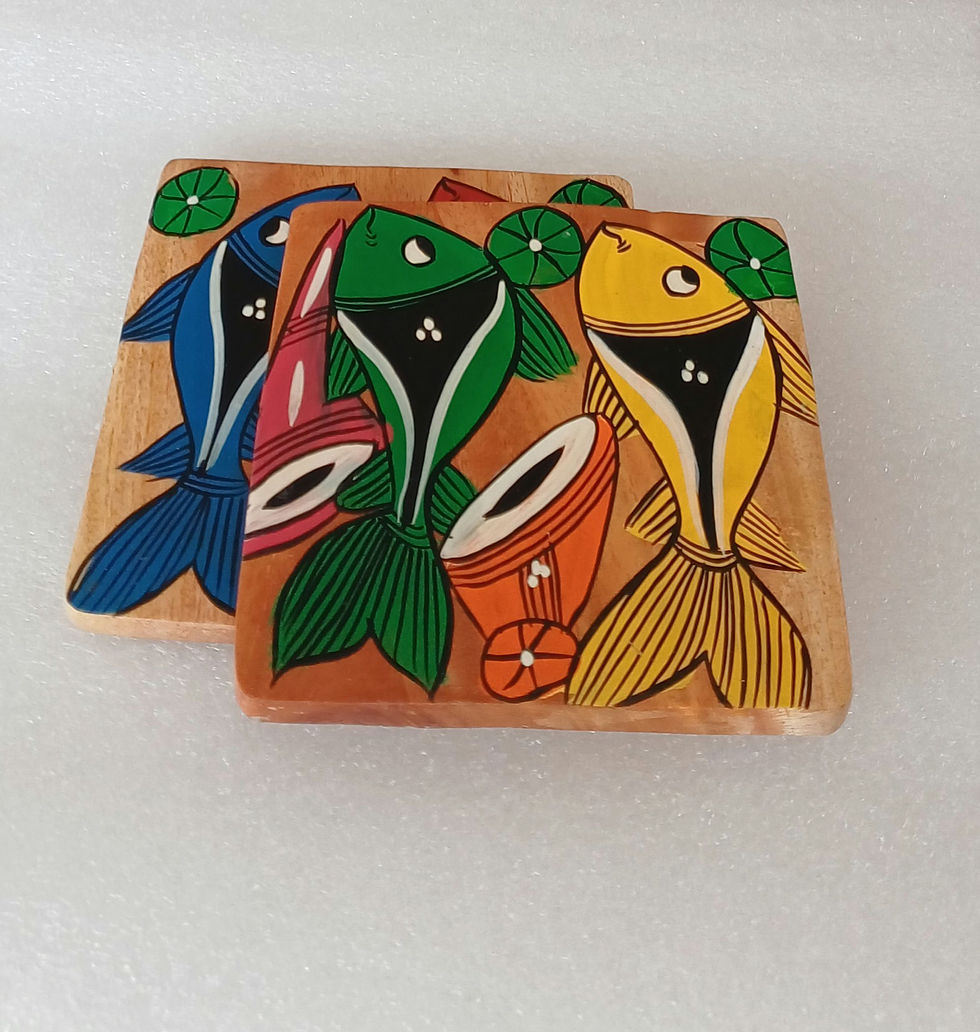 Thumbnail: Hand Painted Hand Made Tribal Fish Coaster Set of 2