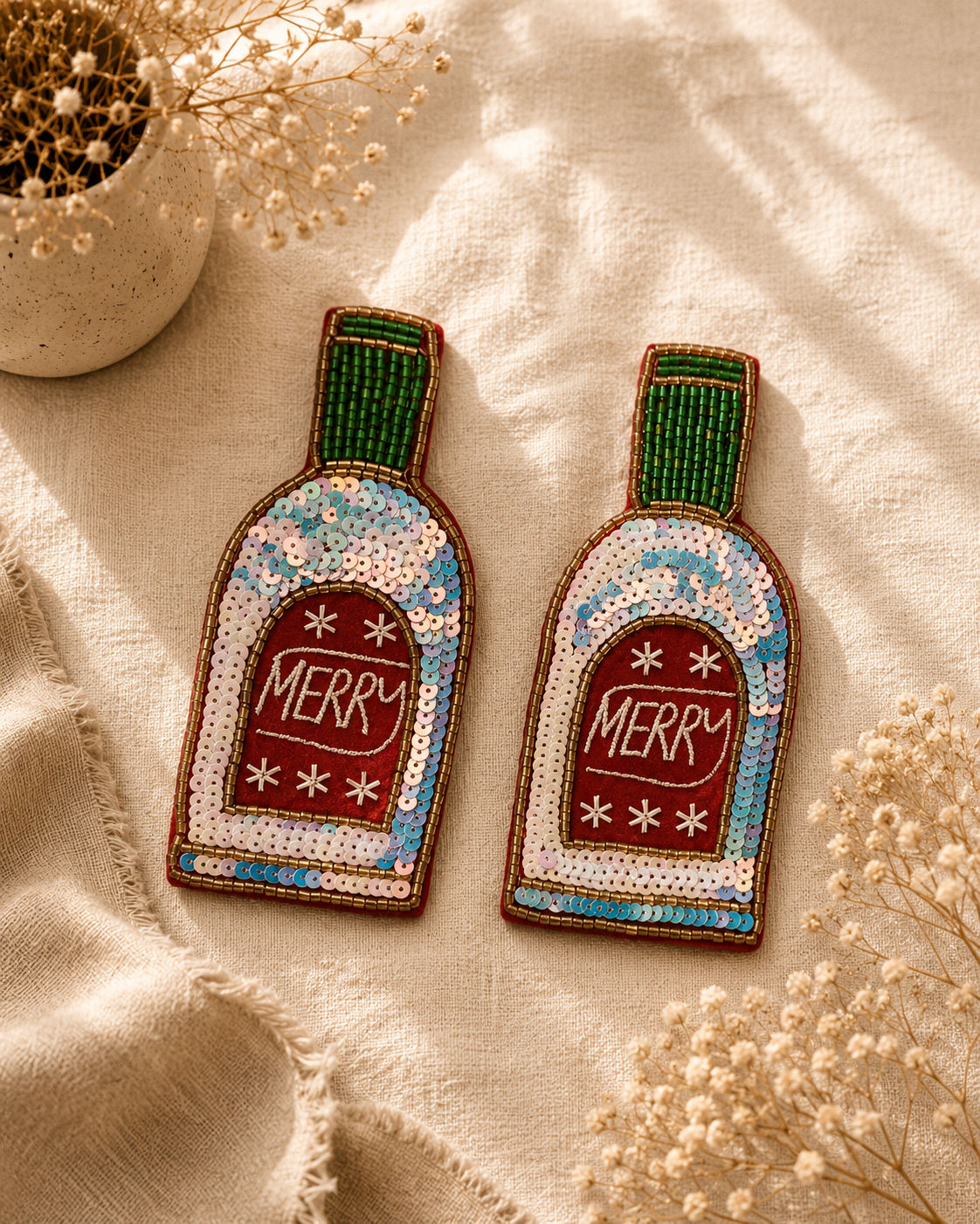 Merry Beaded Bottle Coaster (Pair)