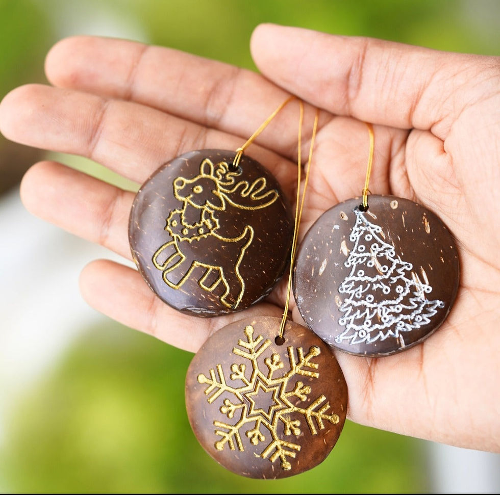 Thumbnail: Coconut Shell Christmas Hanging Set of 6 (2 Reindeer , 2 Trees , 2 Snow Flakes)