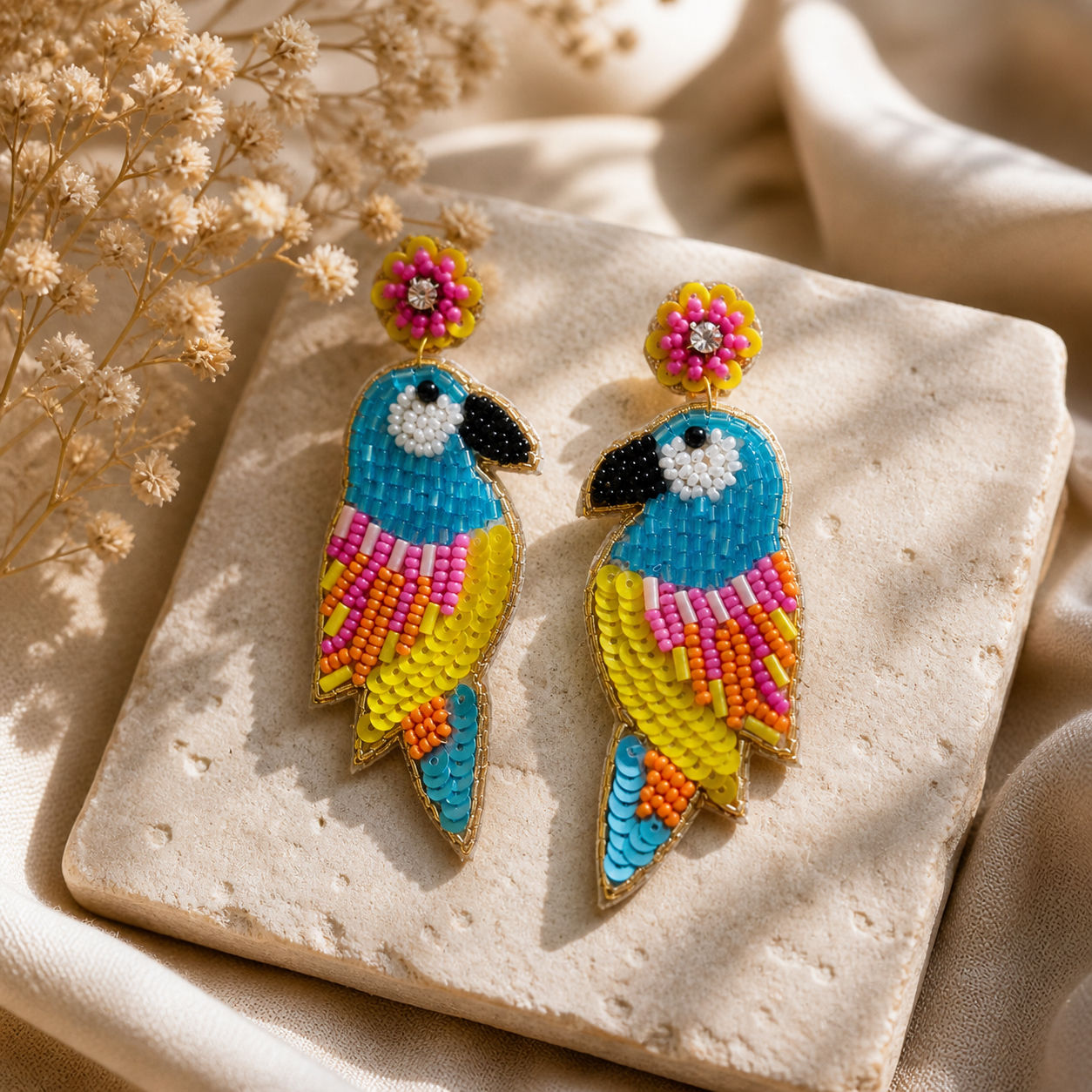 Hand Made Tropical Parrot Beaded Earrings