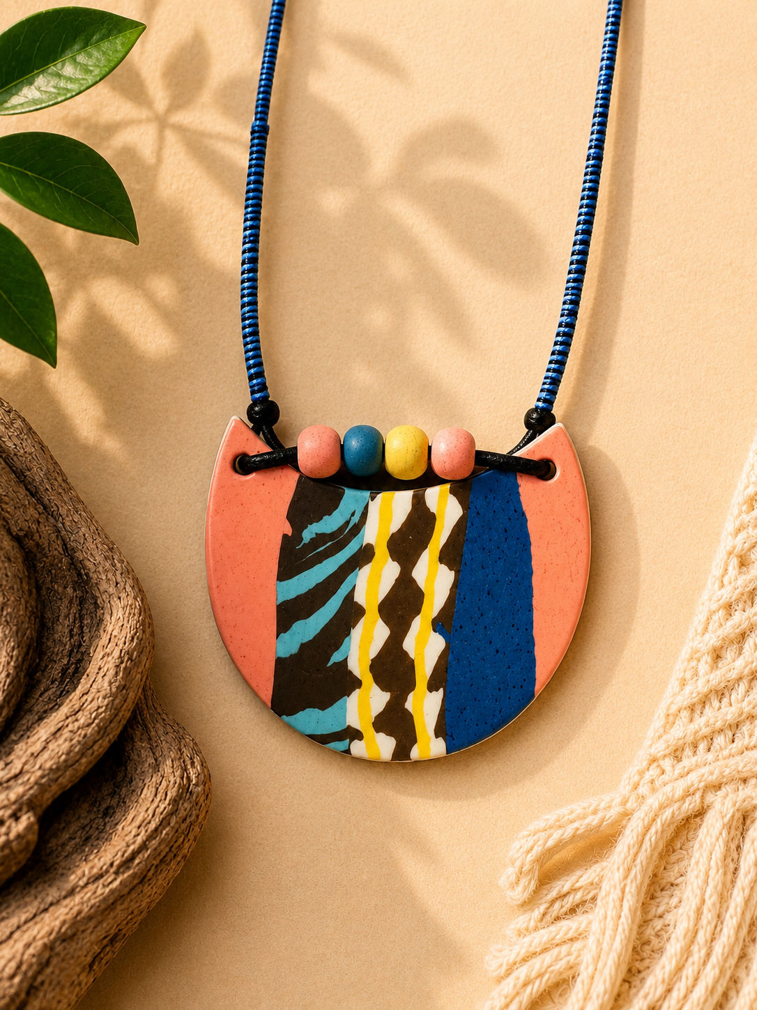 Vibrant Tribal Arc Ceramic Pendant Necklace