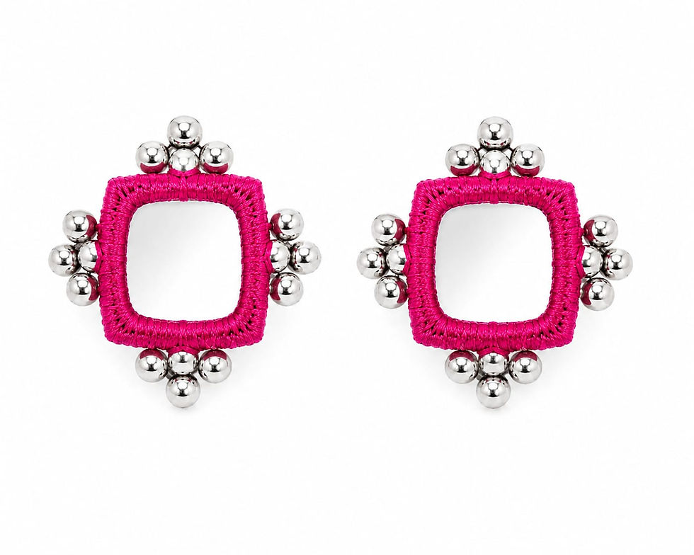 Thumbnail: Handcrafted Kutchi Mirror work Studs (Pink)