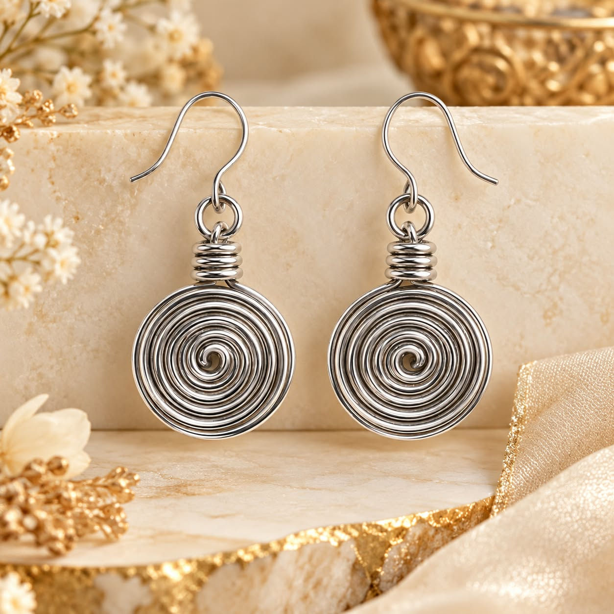 Handcrafted Aluminum Wire Spiral Drop Earrings