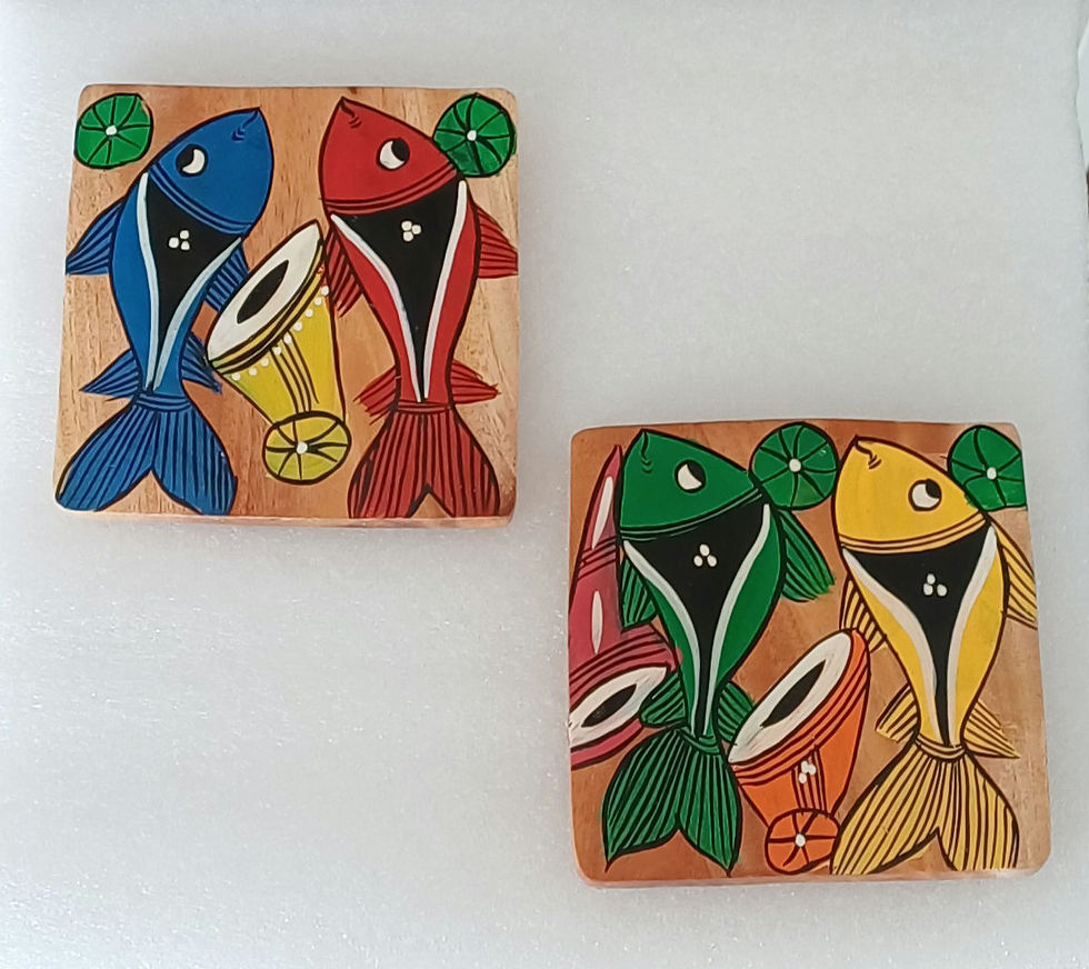 Thumbnail: Hand Painted Hand Made Tribal Fish Coaster Set of 2