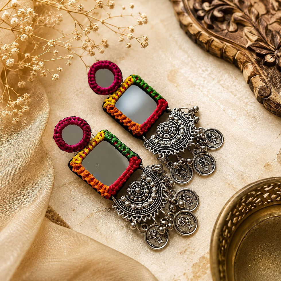 Thumbnail: Mirror Coin Charm Kutchi Earrings