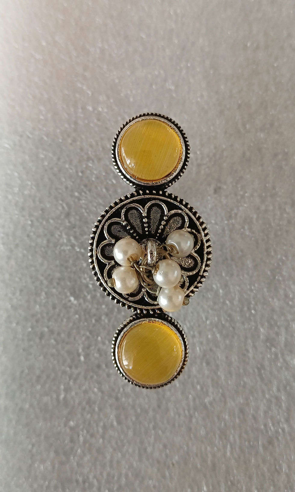 Thumbnail: Adjustable Oxidized Pearl Bloom Ring