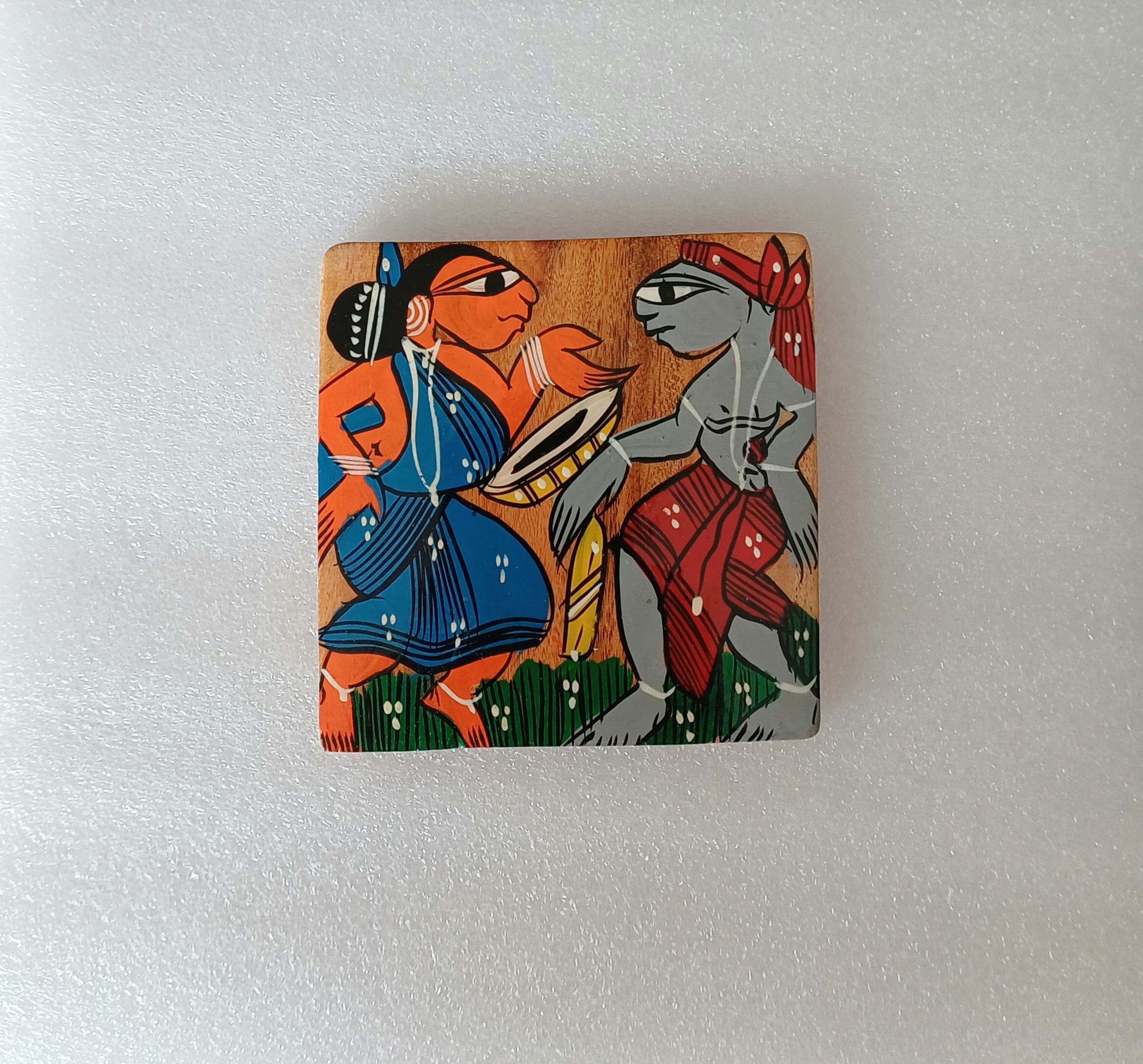Hand Made Hand Painted Pattachitra Tribal Dance Coaster Set of 2