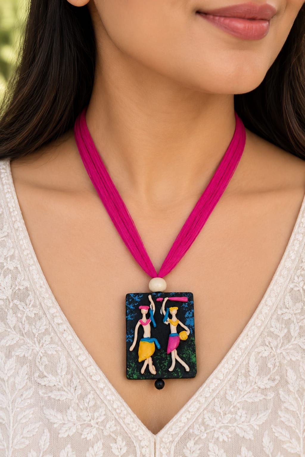 Handcrafted Terracotta Folk Art Necklace