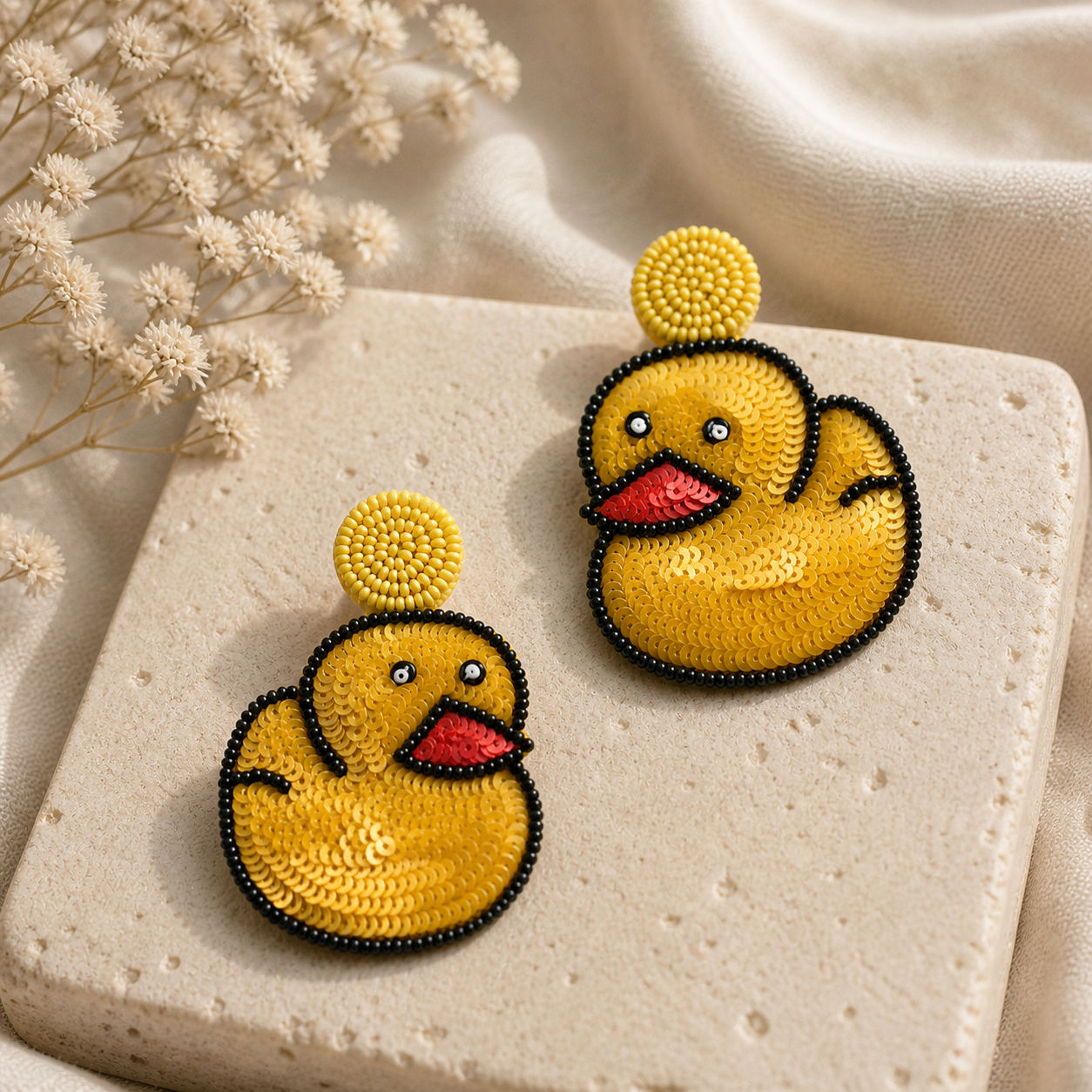 Hand Made Duck Face Beaded Earrings