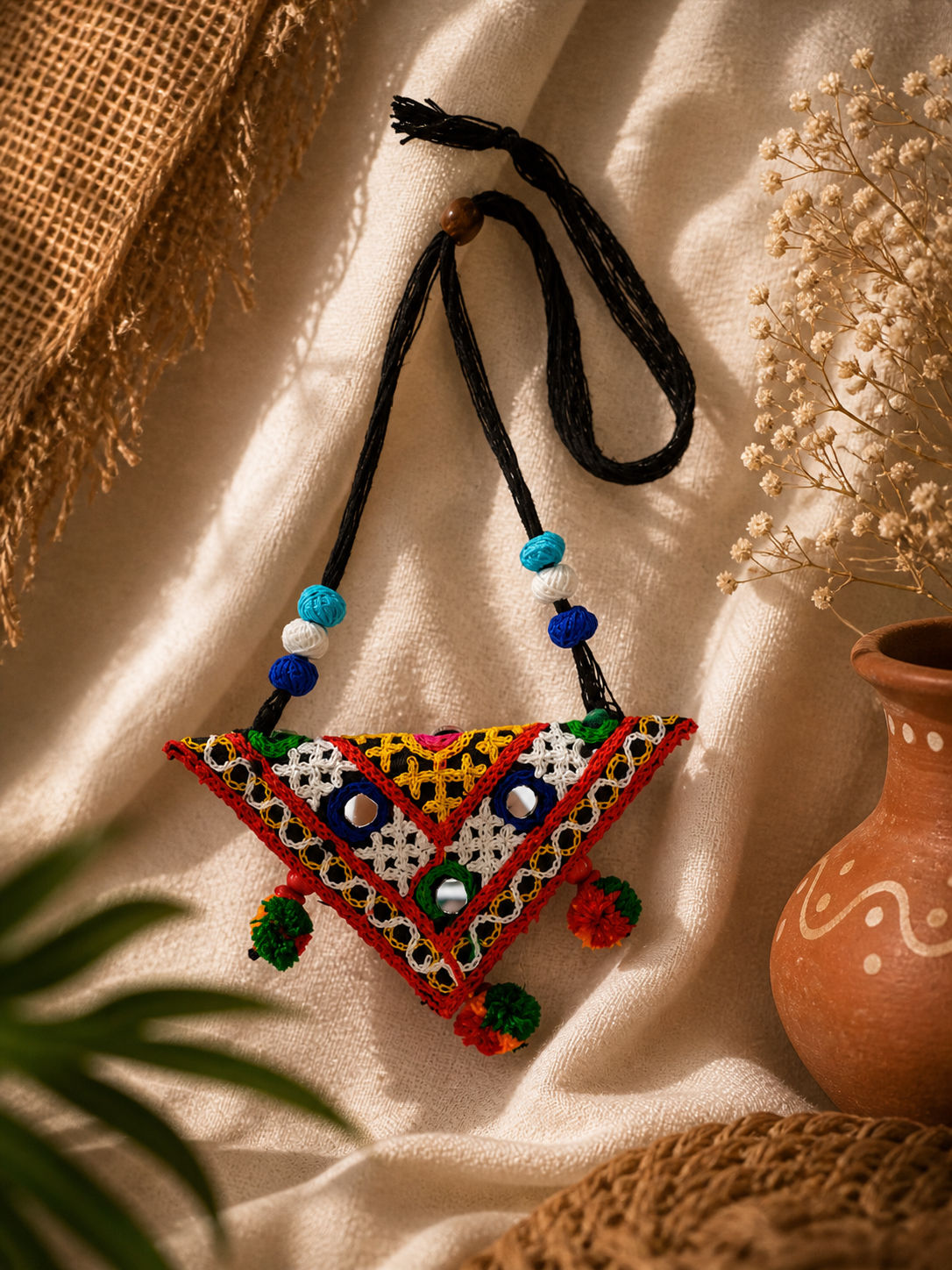 Adjustable Rangoli Folk Thread Kutchi Necklace