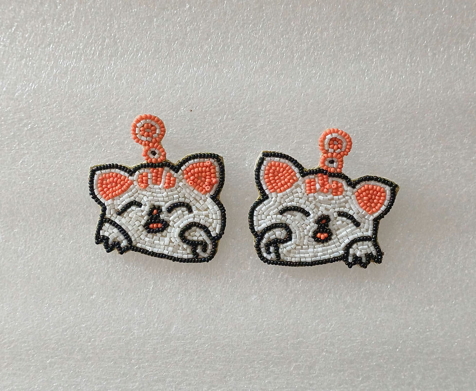 Thumbnail: Hand Made Beaded Cute Cat Face Style Earrings