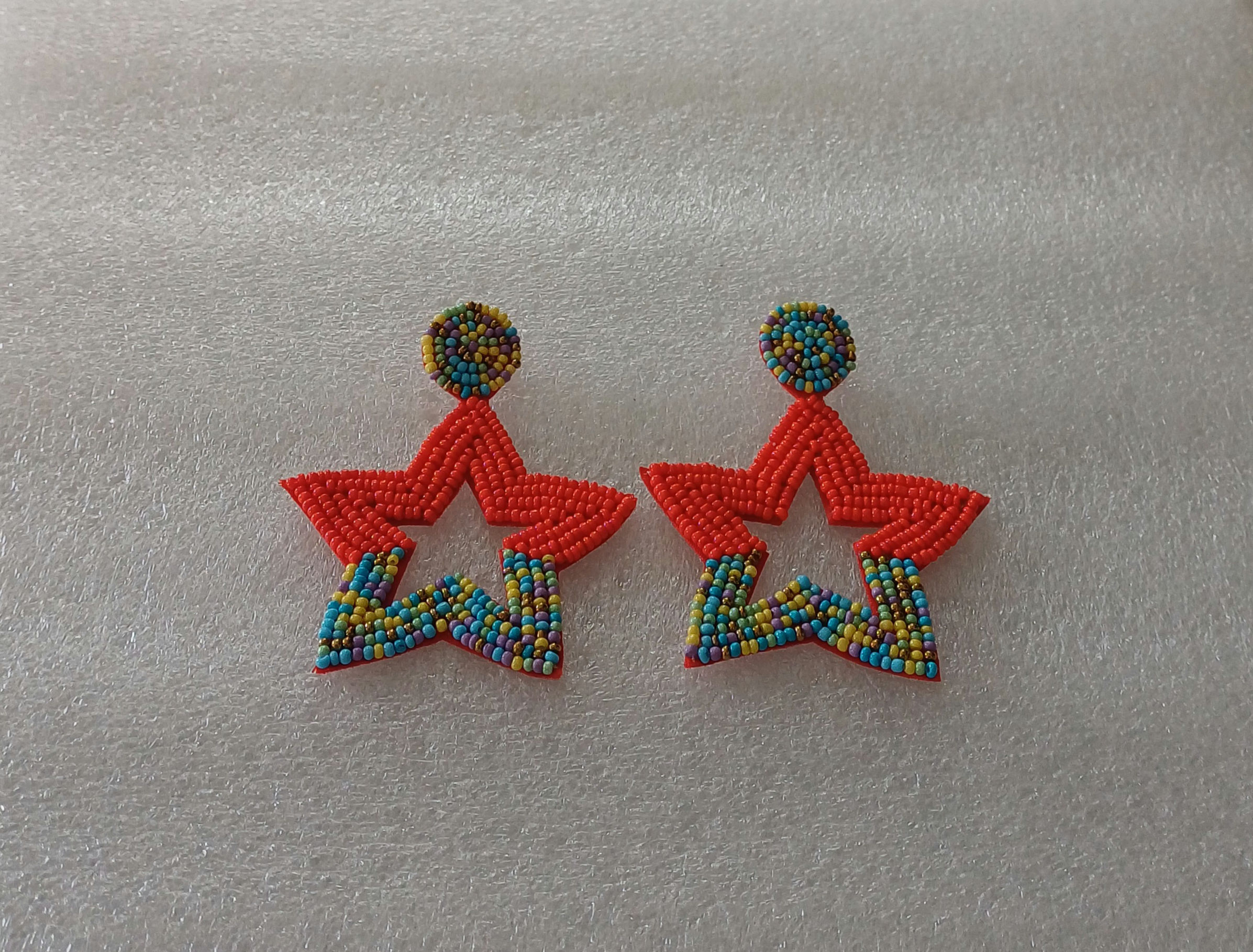 Hand Made Celestial Pastel Star Beaded Earrings 