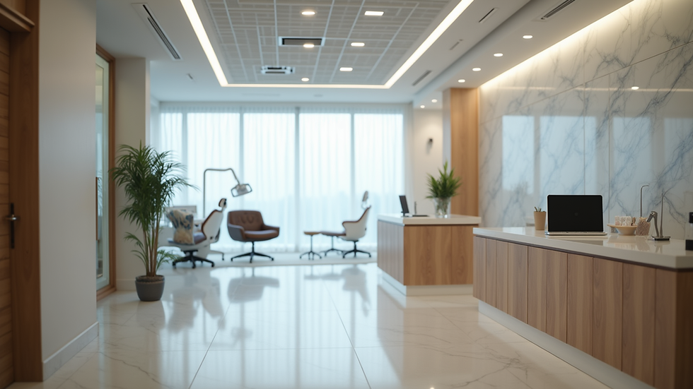 Eye-level view of a modern dental clinic reception area