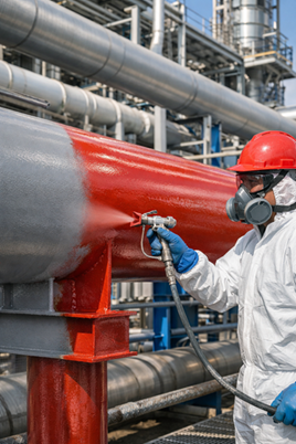 Aplicación de UNITHANE 4590 4:1 sobre tubería industrial para protección UV y acabado anticorrosivo durable.