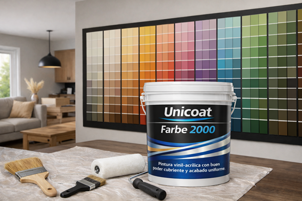 Miniatura: Cubeta de Farbe 2000 Interior con amplia carta de colores y acabado mate para muros y plafones interiores.