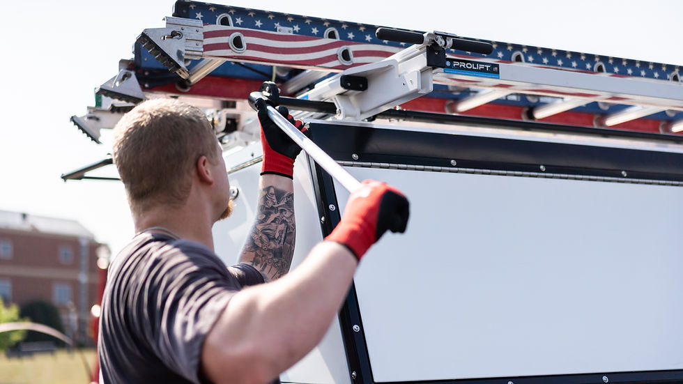 Close-up view of a ladder rack mounted on a pickup truck