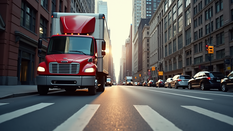 Eye-level view of a branded service truck parked on a city street