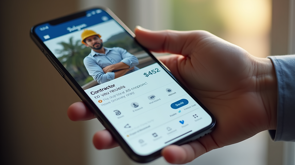 Close-up view of a smartphone displaying a contractor’s social media profile