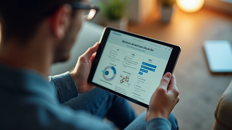 High angle view of a person comparing website builders on a tablet